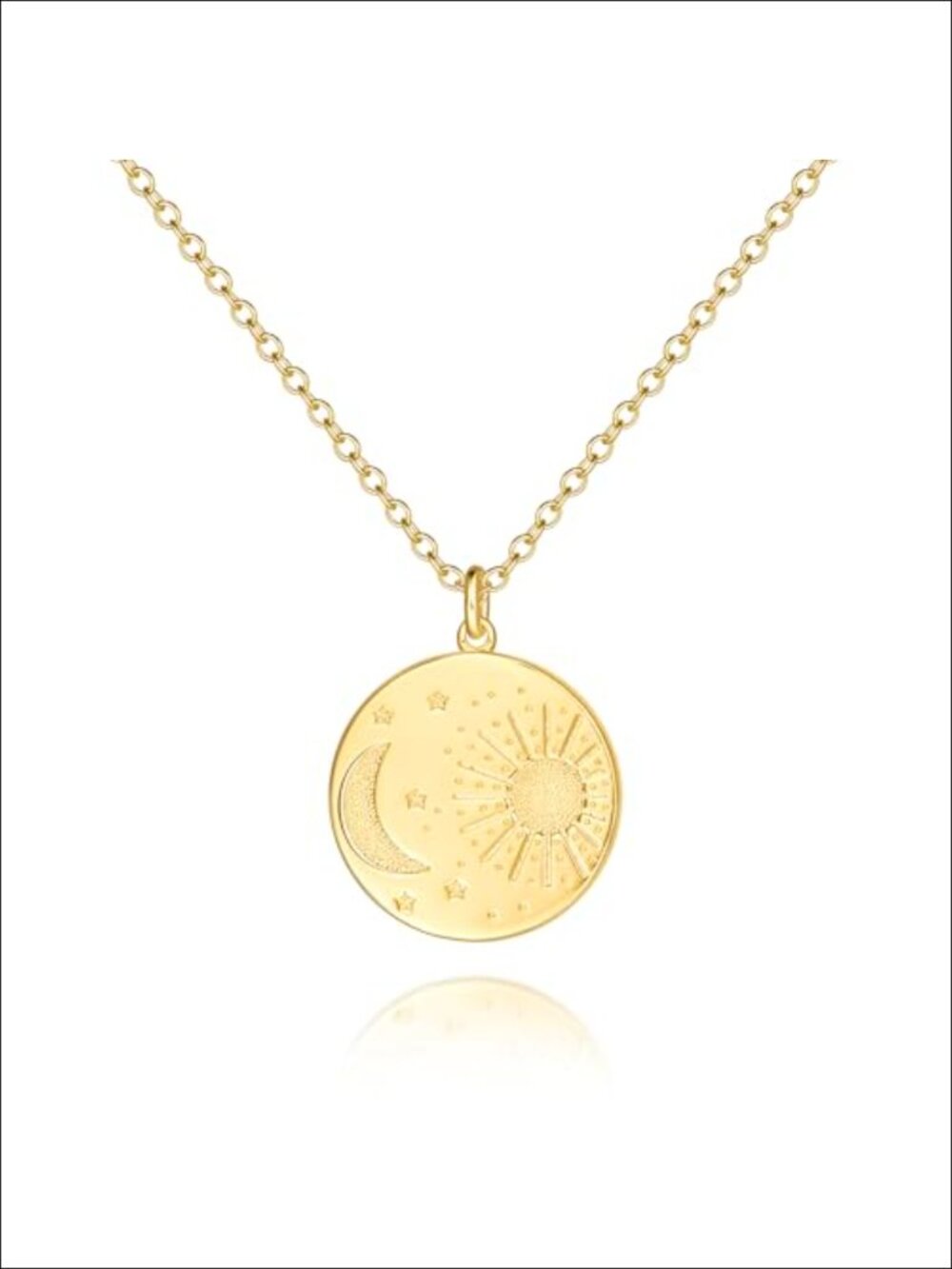 14K Gold Plated Coin Pendant Necklace Sun Moon Charm Layering